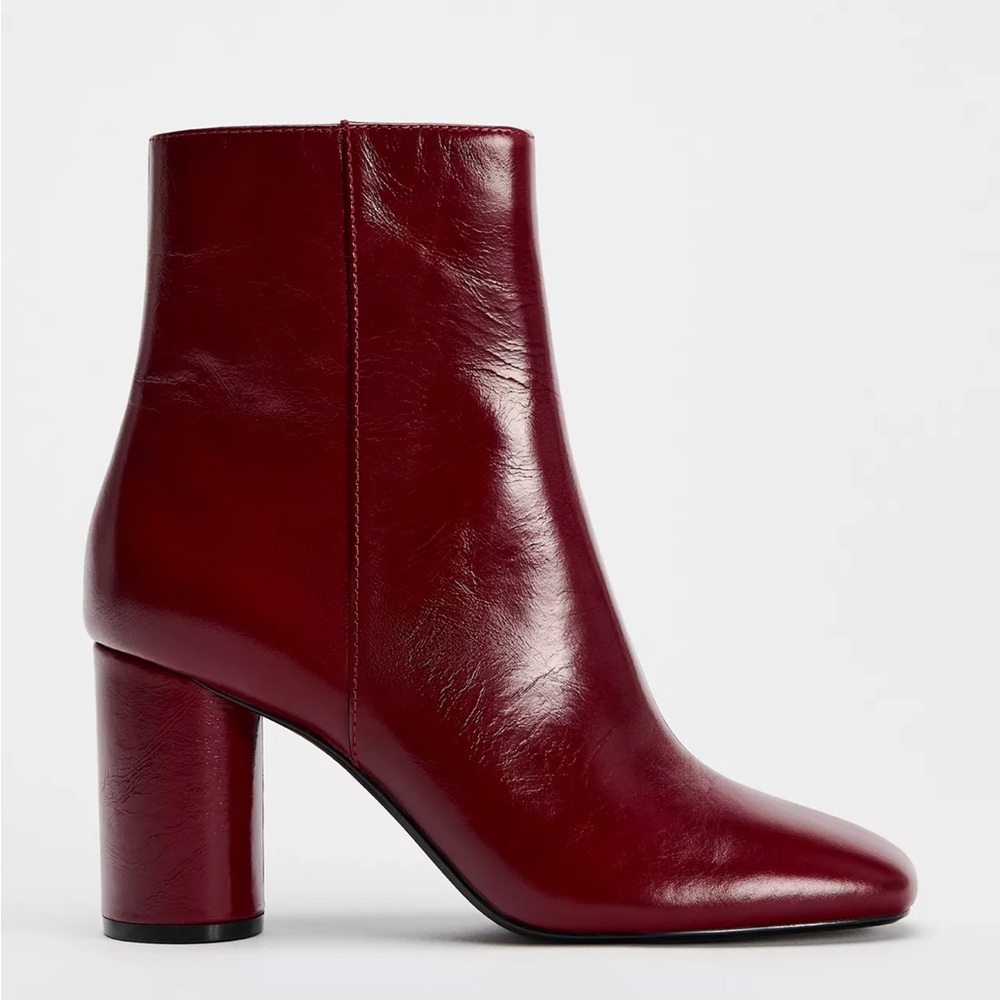 Burgundy heeled leather ankle boots